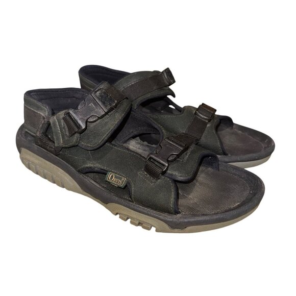 Orvis Mens Outdoor Trail Hiking Sport Water Sandals 13 Black Hook Loop Straps - Picture 1 of 9